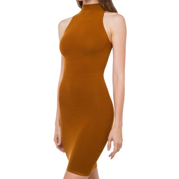 Akira Rust Mock Turtle Neck Bodycon Mini Dress