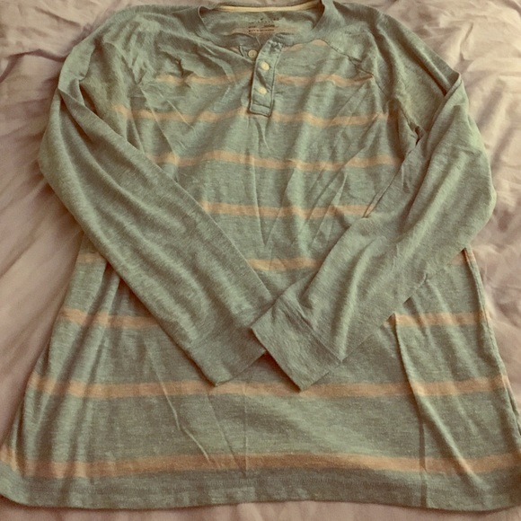 Blue and grey striped button long sleeve