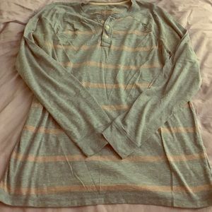 Blue and grey striped button long sleeve