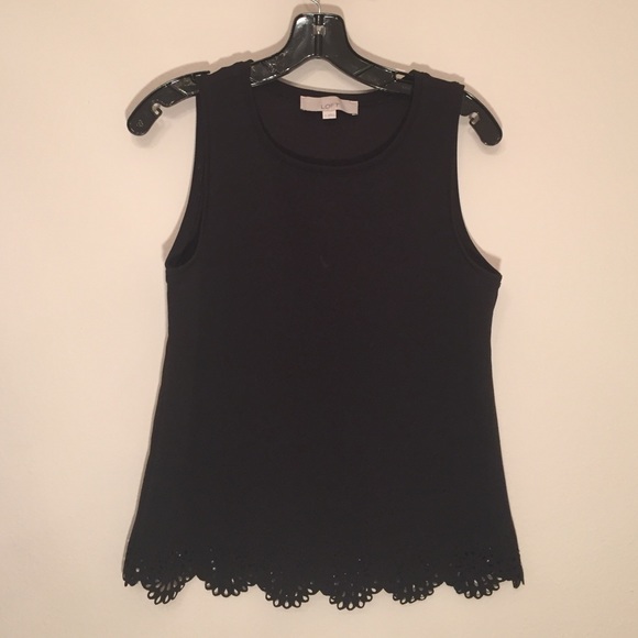Ann Taylor Loft black scalloped work tank top