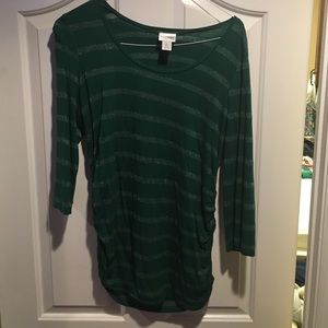 Maternity green shirt with gold stripes - large