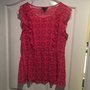 Pink sheer top with grey and white designs - large