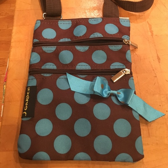 J Garden Bags New J Garden Brown W Turquoise Polka Dot Crossbody Poshmark