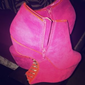 Suede pink & orange wedge heels