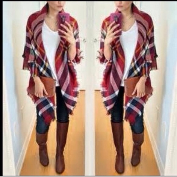 ❣LAST❣ Red Mustard or Pink Plaid Scarf for Fall - Picture 2 of 4