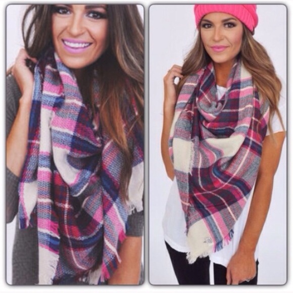❣LAST❣ Red Mustard or Pink Plaid Scarf for Fall - Picture 3 of 4