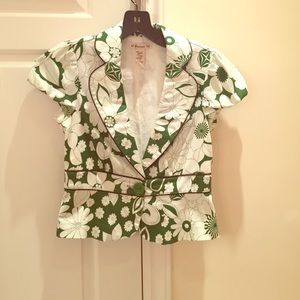 Green and white one button blazer