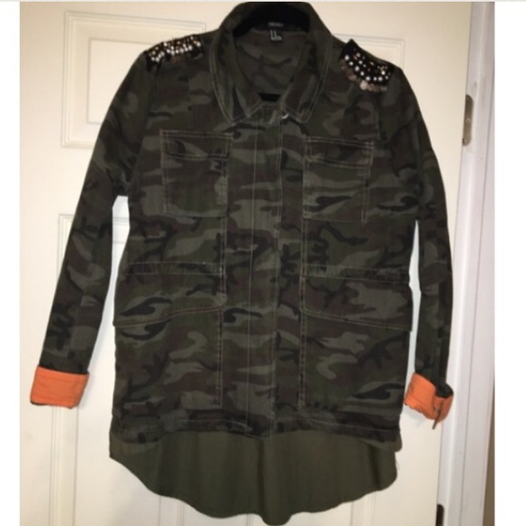 Army Fatigue Shirt with Embellished Shoulders