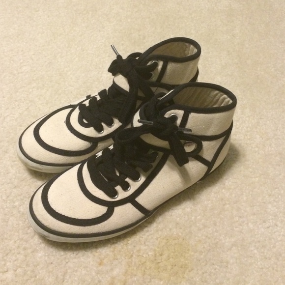 Cream and black high top sneakers