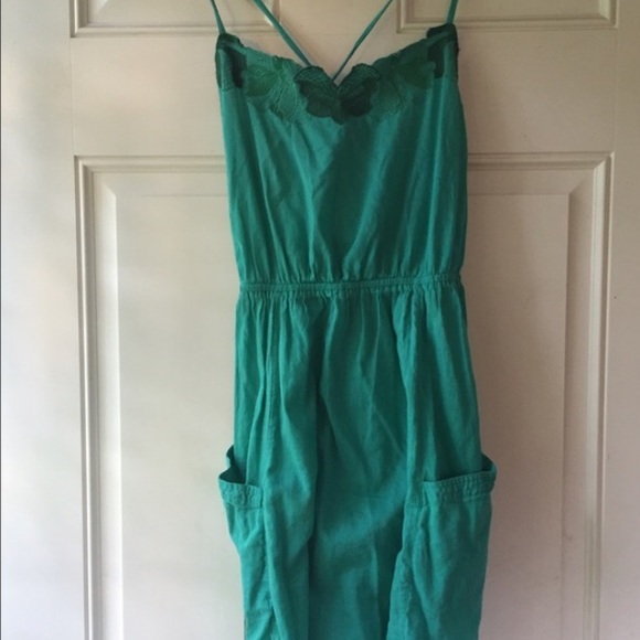 Blue Green Embroidered Floral Sundress