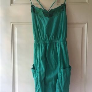 Blue Green Embroidered Floral Sundress