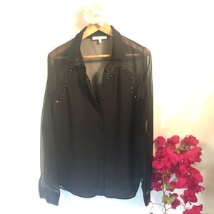 Sexy sheer black shirt, perfect for a date night!!