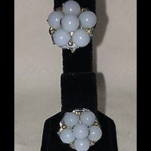 Miriam Haskell high end designer blue milk glass