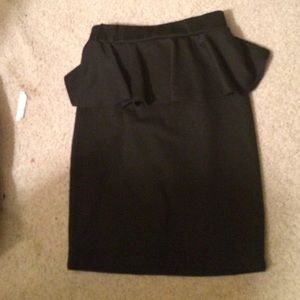 Black peplum midi skirt