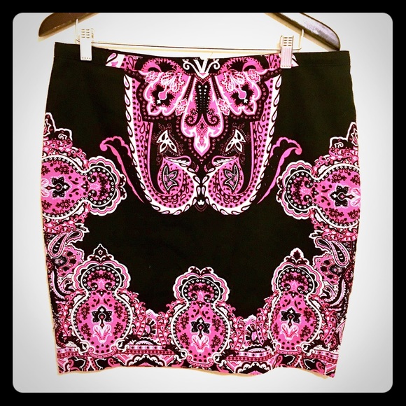 INC pink paisley pencil skirt size 14