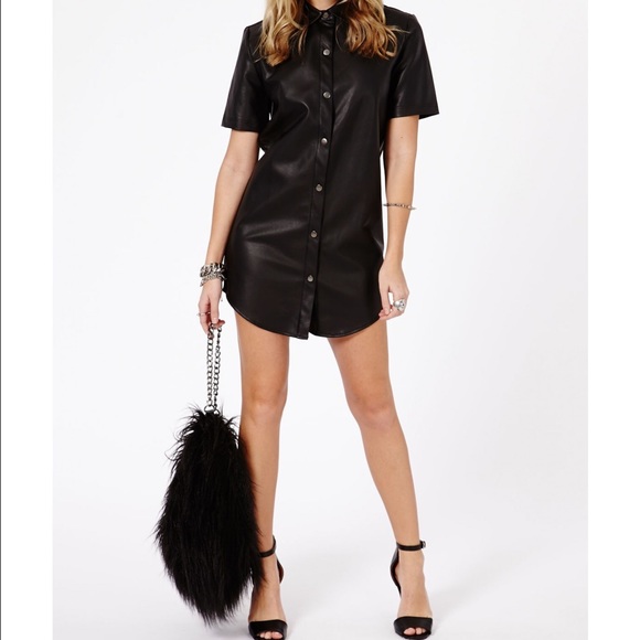 Missguided Faux Leather Button Up Shirt Dress