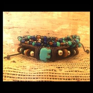 Leather wrap and beaded bracelet stack.