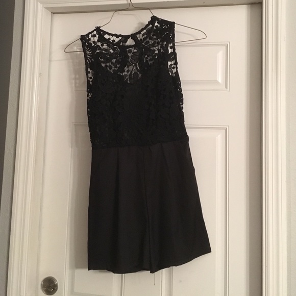 Black lace-top romper