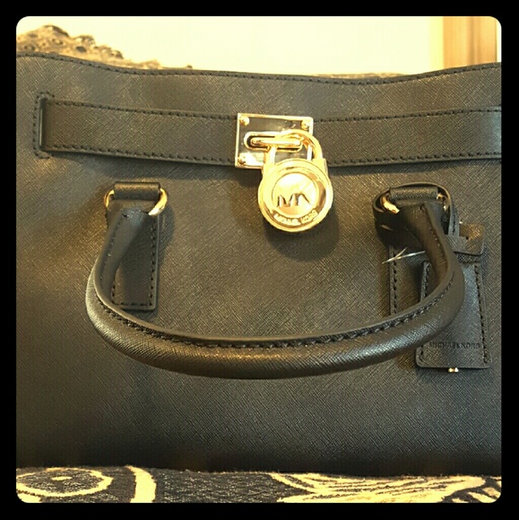 Black Saffiano MK medium Hamilton Satchel