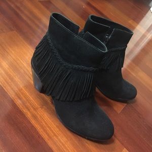 HOLD Black Suede Fringe Booties