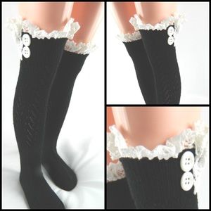 Black Girls Boot Sock With Button & Lace