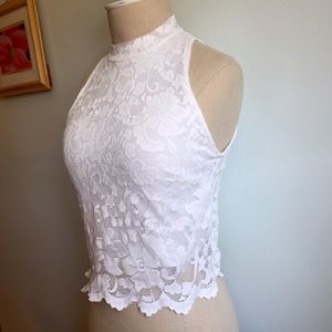 Gina Tricot Floral Lace Stretch Turtleneck Blouse