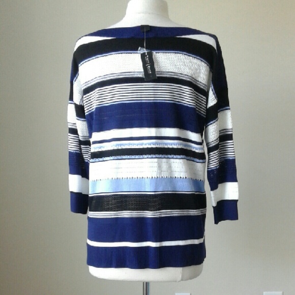 Boxy stitched blue striped pullover top - Picture 3 of 3