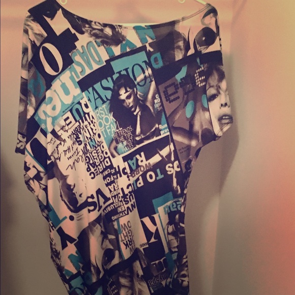 Off shoulder newspaper dress