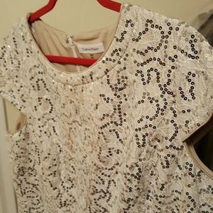 White lace and sequined-Calvin Klein dress