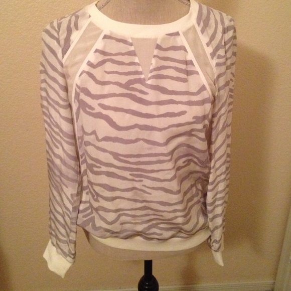 Rebecca Taylor Silk White & Gray pullover top