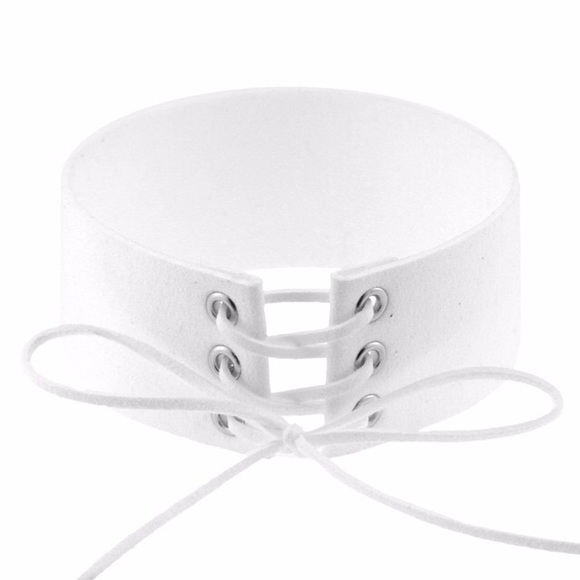 "Jonah" White Suedette Lace Up Choker in White Out