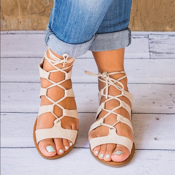 Black Lace Up Gladiator Sandals - Picture 2 of 2