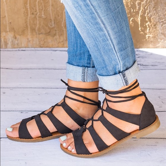 Beige Lace Up Gladiator Sandals - Picture 2 of 2