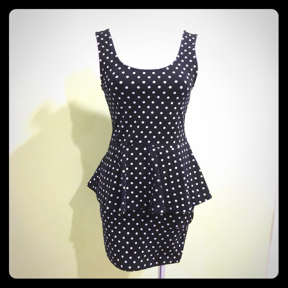 Forever 21 bodycon peplum polkadot dress medium - Picture 1 of 3