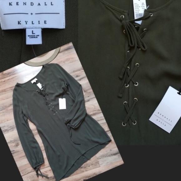 NWOT Kendall + Kylie Olive Lace Up Dress - Picture 2 of 3