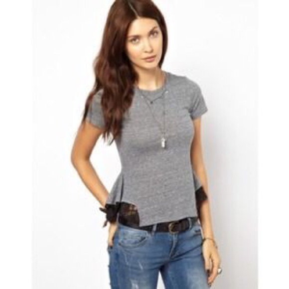 Adorable free people grey with black lace peplum