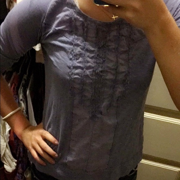 Anthropologie embroidered blue top