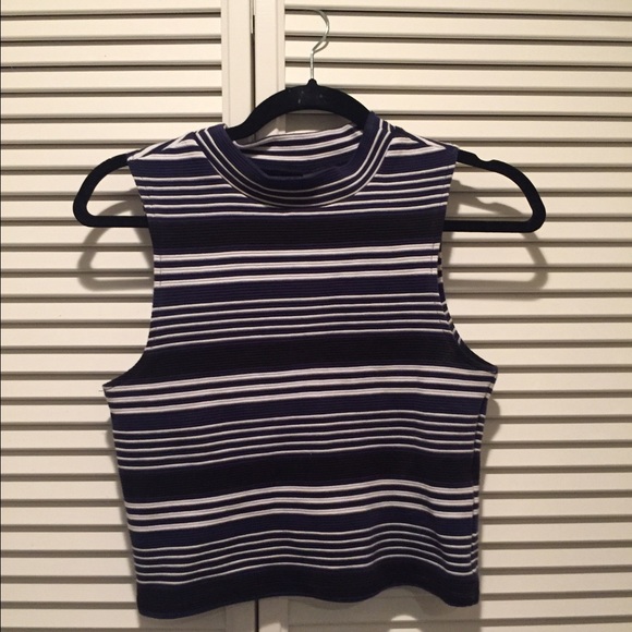 H&M Navy Striped High Neck Crop Top S