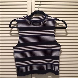 H&M Navy Striped High Neck Crop Top S