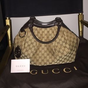 Gucci Medium Brown Canvas Sukey Tote