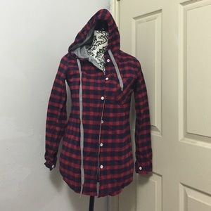 Flannel style top with hood!
