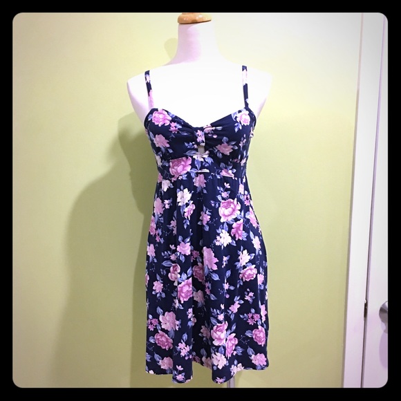 Forever 21 navy floral cotton skater dress medium - Picture 1 of 3
