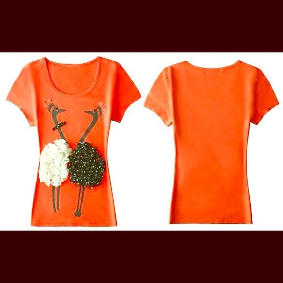 New Stylish Flower Swan Short Sleeve T-Shirt