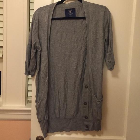 American Eagle Medium Gray Button Down Sweater