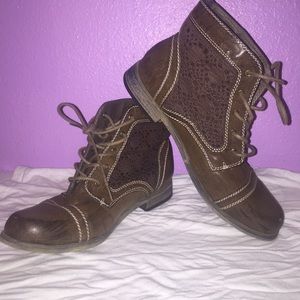 Brown ankle boots with brown lace detailing