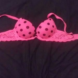 Pink polka doted bra