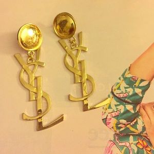 Designer inspired gold tone Y S L earrings