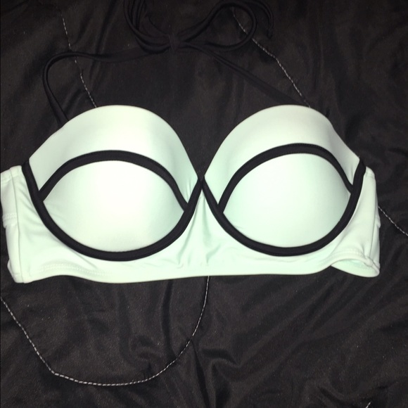 Cute Teal & Black Swim suit top - Picture 1 of 3
