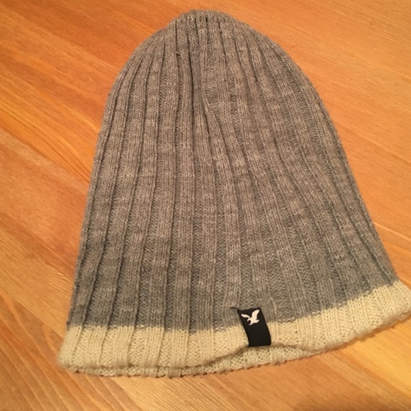 Men's gray with white trim America EgAle beanie
