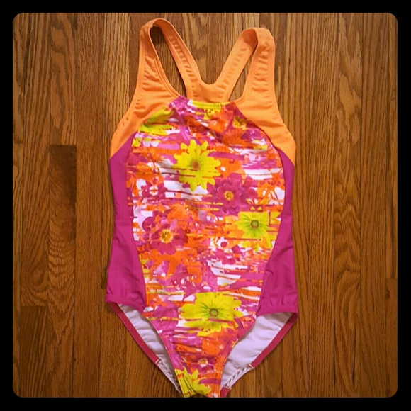 NWT Speedo Girls floral splice suit size 10